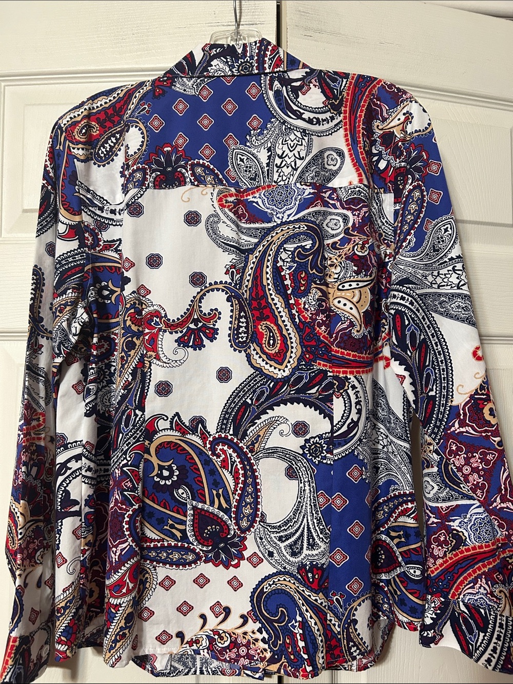 Chico's sz 1 (US 8/10) Paisley Shirt in Navy, Red & White - Picture 6 of 6